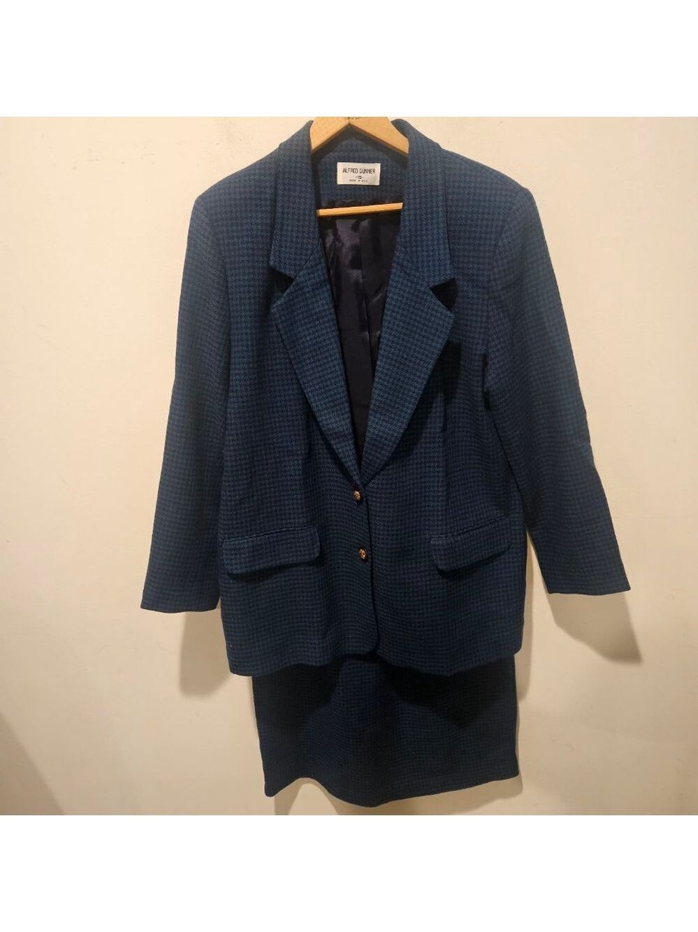 Women's Alfred Dunner NWT Teal & Black Houndstooth Blazer & Skirt Set Size 10